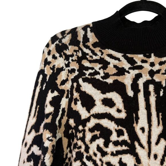 Chicos Animal Print Mock Neck Cashmere Blend Tunic Sweater With Side Buttons Siz - Picture 3 of 14